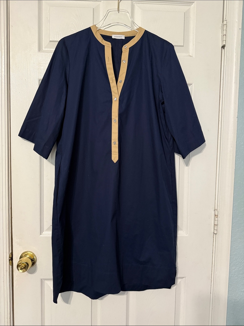 Rosso35 Italian Stretch Cotton Tunic Dress
Navy Blue Tan Trim IT 46 US 10 Large